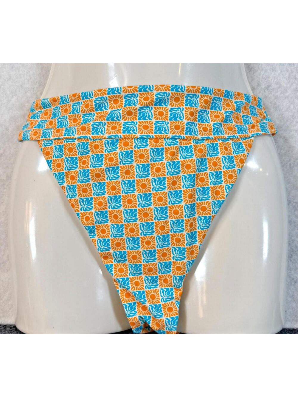 Dippin Daisys Womens Medium Blue Orange Cheeky Bikini Swim Bottom NWT